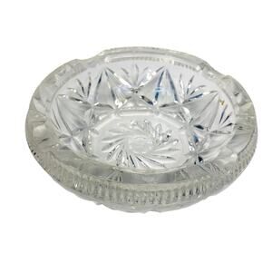 Vintage Heavy Bohemian Cut Lead Crystal Ashtray Round Star Pinwheel 5"